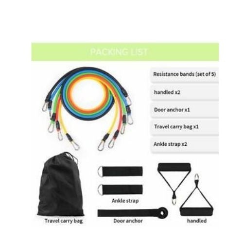 11 BANDES ÉLASTIQUES FITNESS PULL ROPE BANDE LATEX EXERCICE YOGA TUBES TIRER