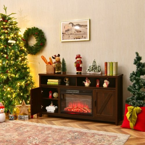 Gymax 59'' Fireplace TV Stand W/ 25'' 1350W Electric Fireplace Heater