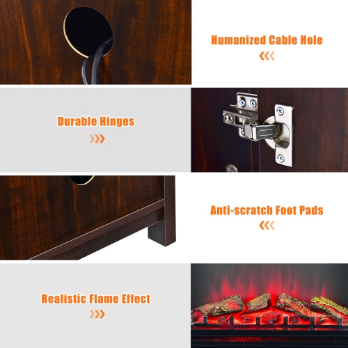 Gymax 59'' Fireplace TV Stand W/ 25'' 1350W Electric Fireplace Heater