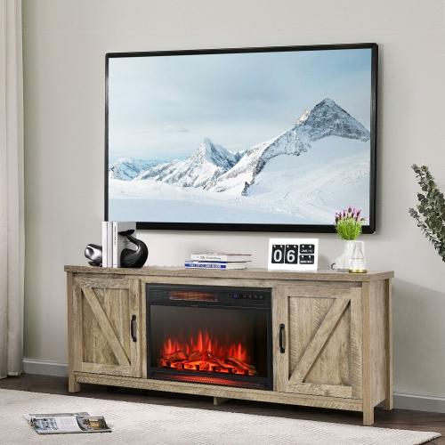 Gymax 59'' Fireplace TV Stand W/ 25'' 1350W Electric Fireplace Heater