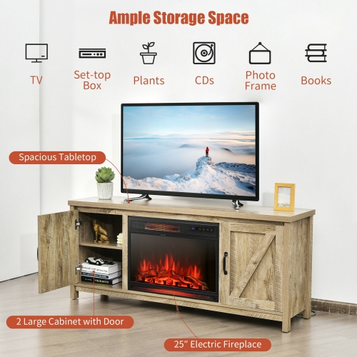 Gymax 59'' Fireplace TV Stand W/ 25'' 1350W Electric Fireplace Heater