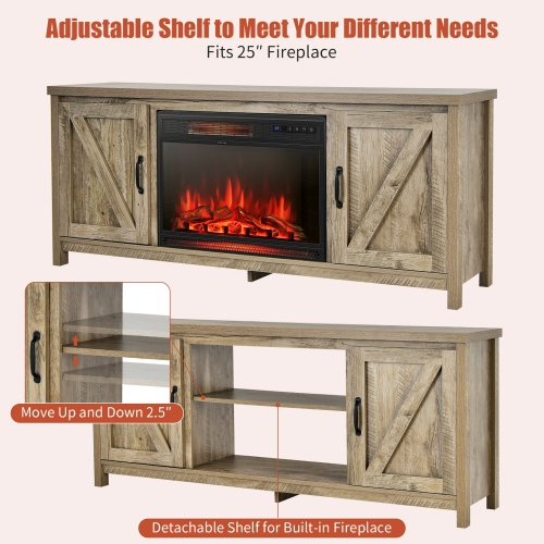Gymax 59'' Fireplace TV Stand W/ 25'' 1350W Electric Fireplace Heater