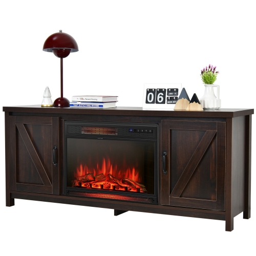 GYMAX  59" Fireplace Tv Stand W/ 25" 1350W Electric Fireplace Heater