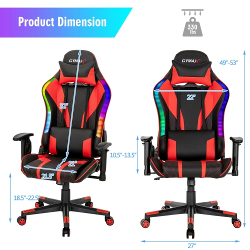 Gymax Gaming Chair Adjustable Swivel Computer Chair w/ Dynamic LED Lights