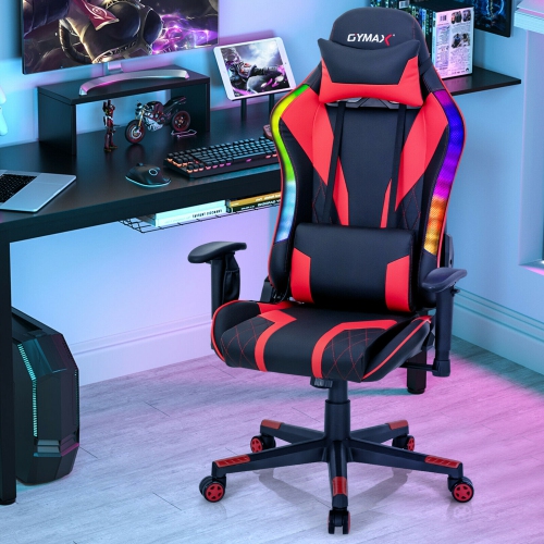Gymax Gaming Chair Adjustable Swivel Computer Chair w/ Dynamic LED Lights