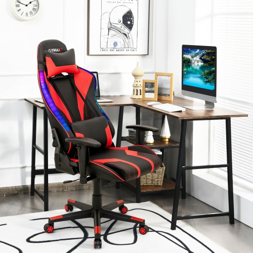 Gymax Gaming Chair Adjustable Swivel Computer Chair w/ Dynamic LED Lights