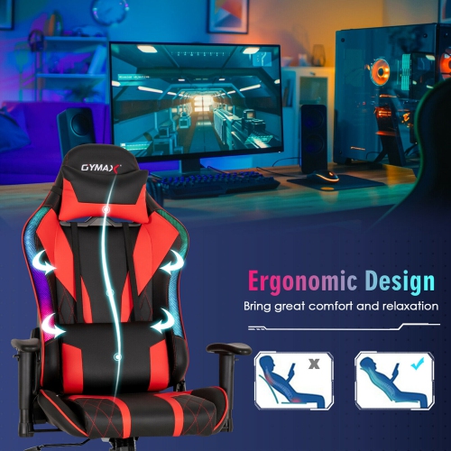 Gymax Gaming Chair Adjustable Swivel Computer Chair w/ Dynamic LED Lights