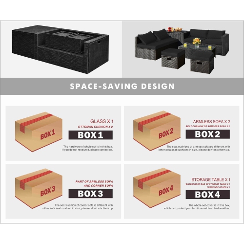 Ensemble de meubles modulaires de patio en rotin Gymax 8 pièces avec housse imperméable et coussins noirs