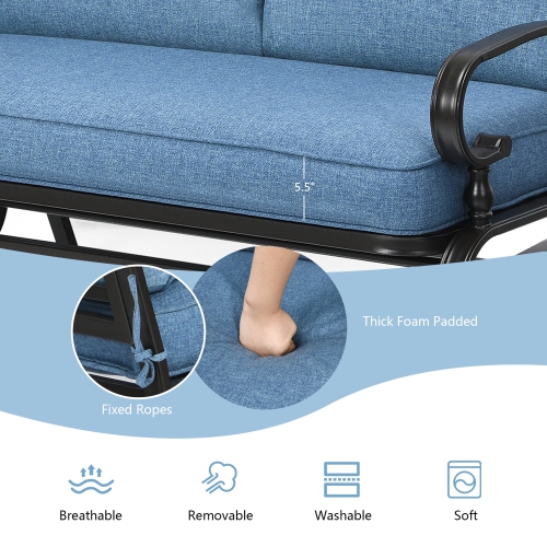 Gymax Patio Swing Glider Chair Rocking Loveseat Bench for 2 Persons w/ Blue Cushions