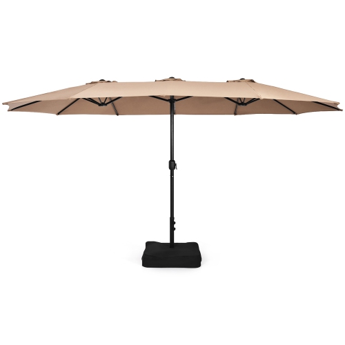 Gymax 15 ft Double-Sided Patio Twin Umbrella Extra-Large Market Umbrella w/ Base