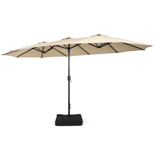 Gymax 15 ft Double-Sided Patio Twin Umbrella Extra-Large Market Umbrella w/ Base
