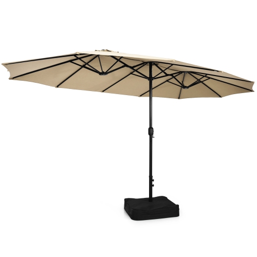Gymax 15 ft Double-Sided Patio Twin Umbrella Extra-Large Market Umbrella w/ Base