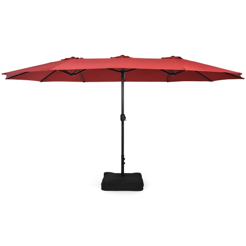 Gymax 15 ft Double-Sided Patio Twin Umbrella Extra-Large Market Umbrella w/ Base