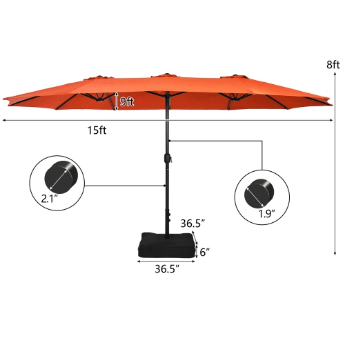 Gymax 15 ft Double-Sided Patio Twin Umbrella Extra-Large Market Umbrella w/ Base