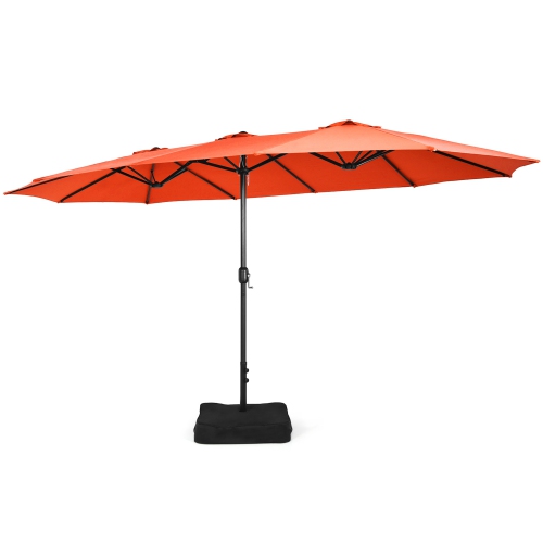 Gymax 15 ft Double-Sided Patio Twin Umbrella Extra-Large Market Umbrella w/ Base