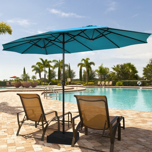 Gymax 15 ft Double-Sided Patio Twin Umbrella Extra-Large Market Umbrella w/ Base