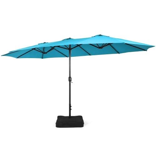Gymax 15 ft Double-Sided Patio Twin Umbrella Extra-Large Market Umbrella w/ Base
