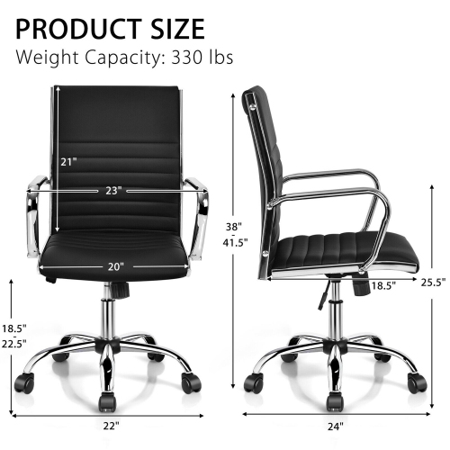 Gymax Set of 2 PU Leather Office Chair High Back Conference Task Chair Black