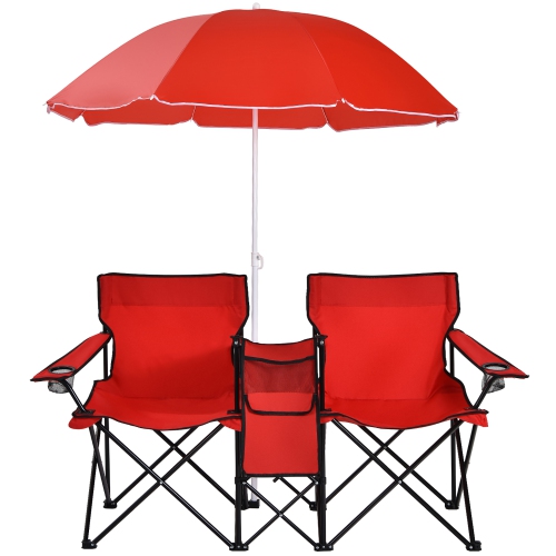 Costway Portable Folding Picnic Double Chair W/Umbrella Table Cooler Beach Camping