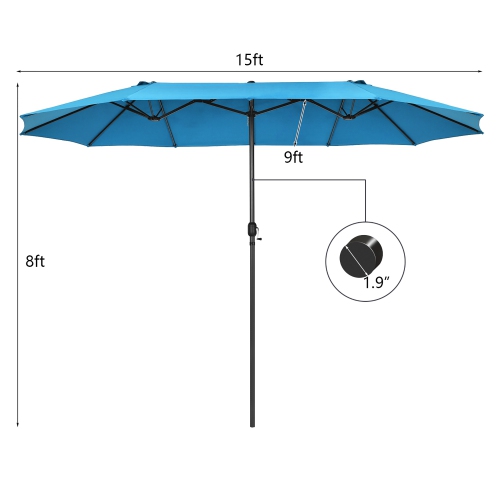 Costway 15FT Patio Double-Sided Umbrella Crank Outdoor Garden Market Sun Shade