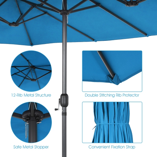 Costway 15FT Patio Double-Sided Umbrella Crank Outdoor Garden Market Sun Shade