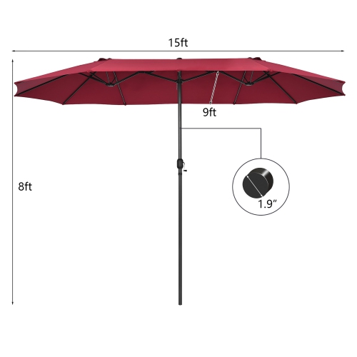 Costway 15FT Patio Double-Sided Umbrella Crank Outdoor Garden Market Sun Shade
