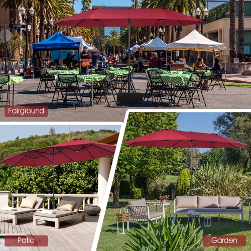 Costway 15FT Patio Double-Sided Umbrella Crank Outdoor Garden Market Sun Shade