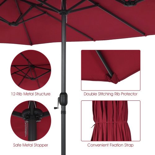 Costway 15FT Patio Double-Sided Umbrella Crank Outdoor Garden Market Sun Shade