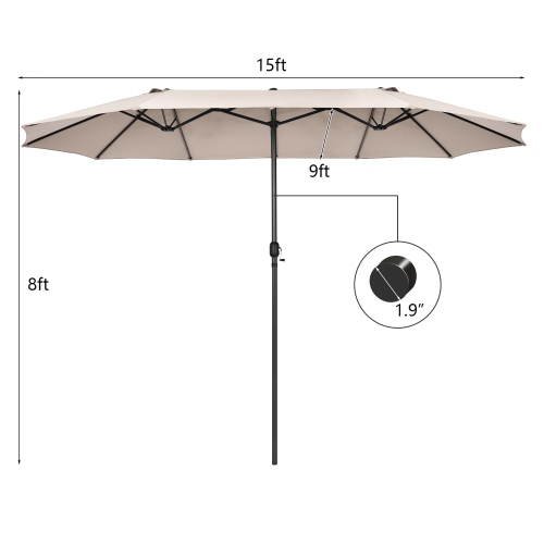 Costway 15FT Patio Double-Sided Umbrella Crank Outdoor Garden Market Sun Shade