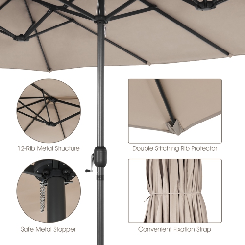 Costway 15FT Patio Double-Sided Umbrella Crank Outdoor Garden Market Sun Shade