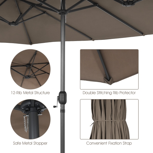 Costway 15FT Patio Double-Sided Umbrella Crank Outdoor Garden Market Sun Shade