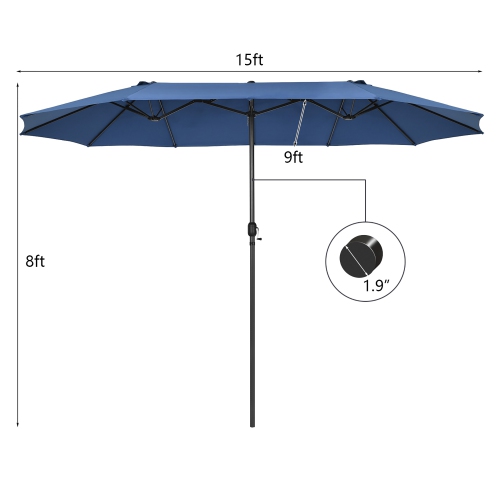 Costway 15FT Patio Double-Sided Umbrella Crank Outdoor Garden Market Sun Shade