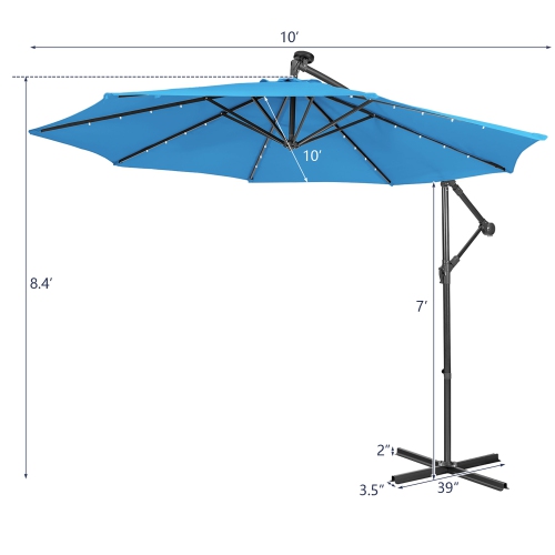 Costway 10FT Cantilever Solar Powered 32LED Lighted Patio Offset Umbrella Outdoor