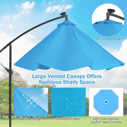 Costway 10FT Cantilever Solar Powered 32LED Lighted Patio Offset Umbrella Outdoor