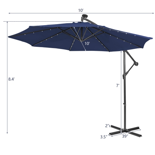 Costway 10FT Cantilever Solar Powered 32LED Lighted Patio Offset Umbrella Outdoor