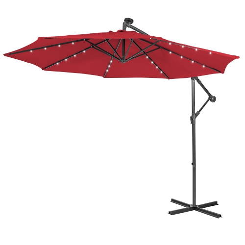 Costway 10FT Cantilever Solar Powered 32LED Lighted Patio Offset Umbrella Outdoor