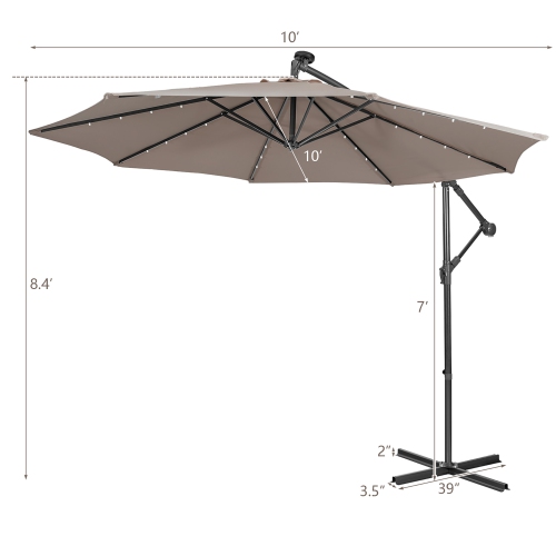 Costway 10FT Cantilever Solar Powered 32LED Lighted Patio Offset Umbrella Outdoor