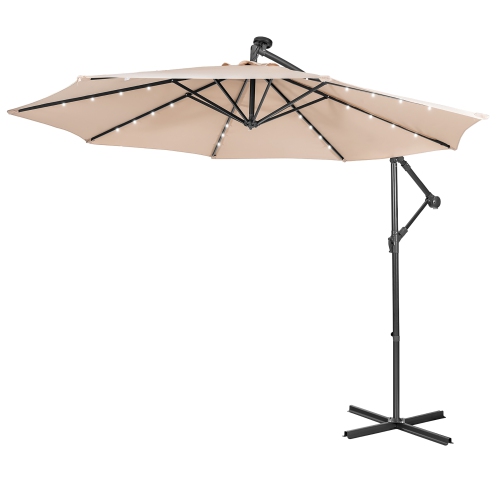Costway 10FT Cantilever Solar Powered 32LED Lighted Patio Offset Umbrella Outdoor