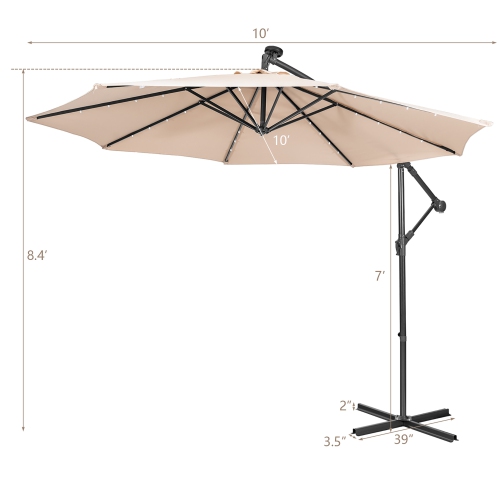 Costway 10FT Cantilever Solar Powered 32LED Lighted Patio Offset Umbrella Outdoor
