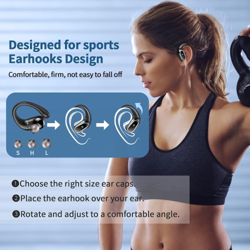 2024 Bluetooth 5.3 Sport Wireless Earbuds with ENC Noise-Canceling Mic, 50H Playtime, IP7 Waterproof Ear hooks & Dual LED Display – Perfect for