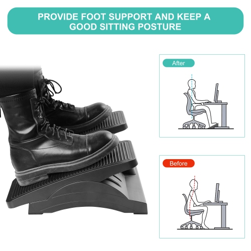 Ergonomic Under-Desk Footrest Height adjustable with Center Massage Roller for Sitting Posture Correction Tilts within 30°