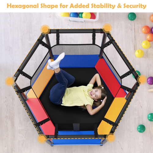 Gymax 48'' Hexagonal Kids Trampoline Recreational Bounce Jumper W/Foam Padded Handrails