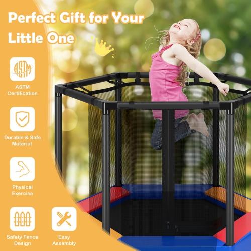 Gymax 48'' Hexagonal Kids Trampoline Recreational Bounce Jumper W/Foam Padded Handrails