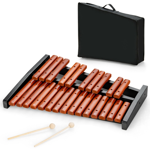 Gymax – instrument éducatif en bois à percussion Xylophone 25 Note avec 2  maillets