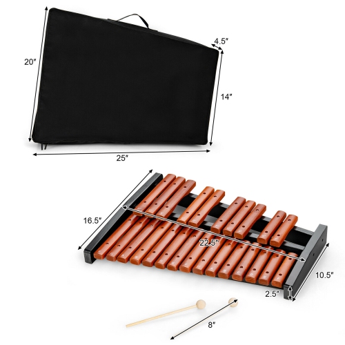 Gymax 25 Note Xylophone Wooden Percussion Educational Instrument w/ 2 Mallets