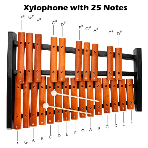Gymax 25 Note Xylophone Wooden Percussion Educational Instrument w/ 2 Mallets
