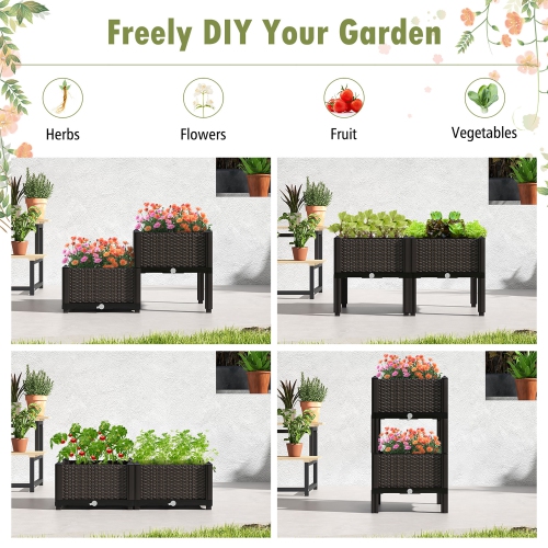 Gymax Elevated Plastic Raised Garden Bed Planter Kit for Flower Vegetable Grow 2 Set
