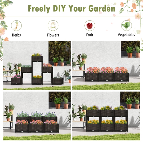 Gymax 4 PCS Elevated Plastic Raised Garden Bed Planter Kit for Flower Vegetable Grow