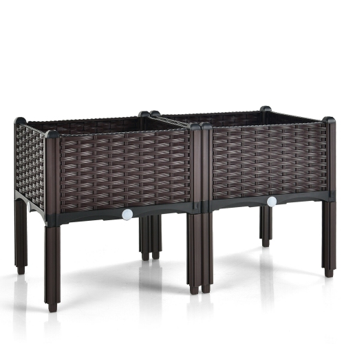 Gymax 4 PCS Elevated Plastic Raised Garden Bed Planter Kit for Flower Vegetable Grow