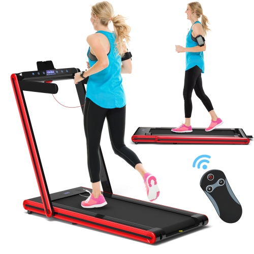 Gymax 2.25HP Folding Treadmill 2-in-1 Walking Running Machine w/ APP & Remote Control